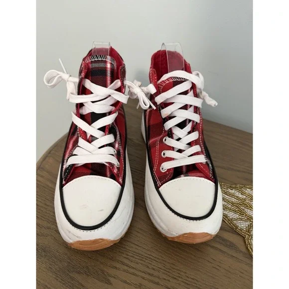Emma New York Plaid Platform Sneakers Red Black Chunky Size 6 Y2K Grunge Punk - Picture 2 of 12